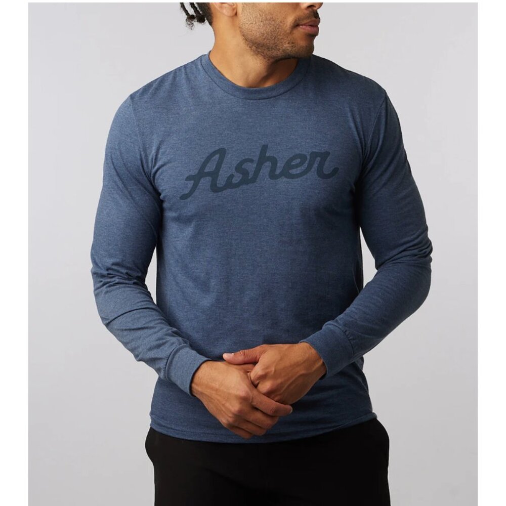 Asher Long Sleeve Script Tee - Cobalt Size M